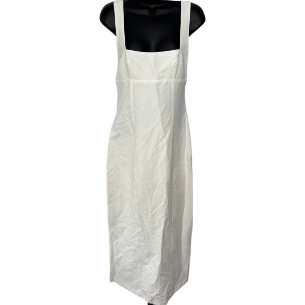 Zara Dress Sz M‎ Ecru Linen Blend Midi Old Money Nouveau Riche Bridal Beach